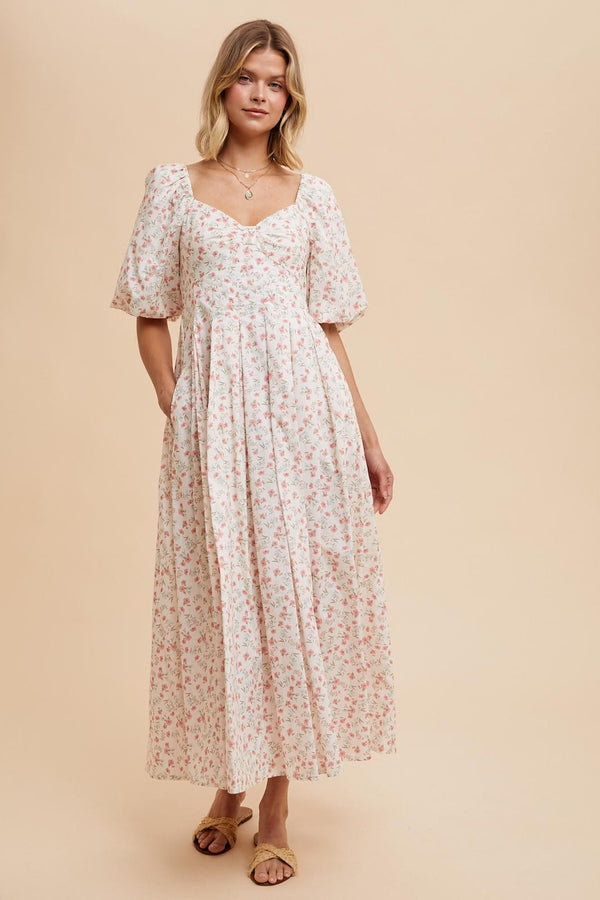 FLORAL COTTON MAXI DRESS in English Rose- Final Sale