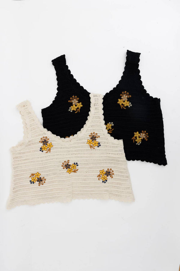 Serene Blooms Crochet Style Top in Natural