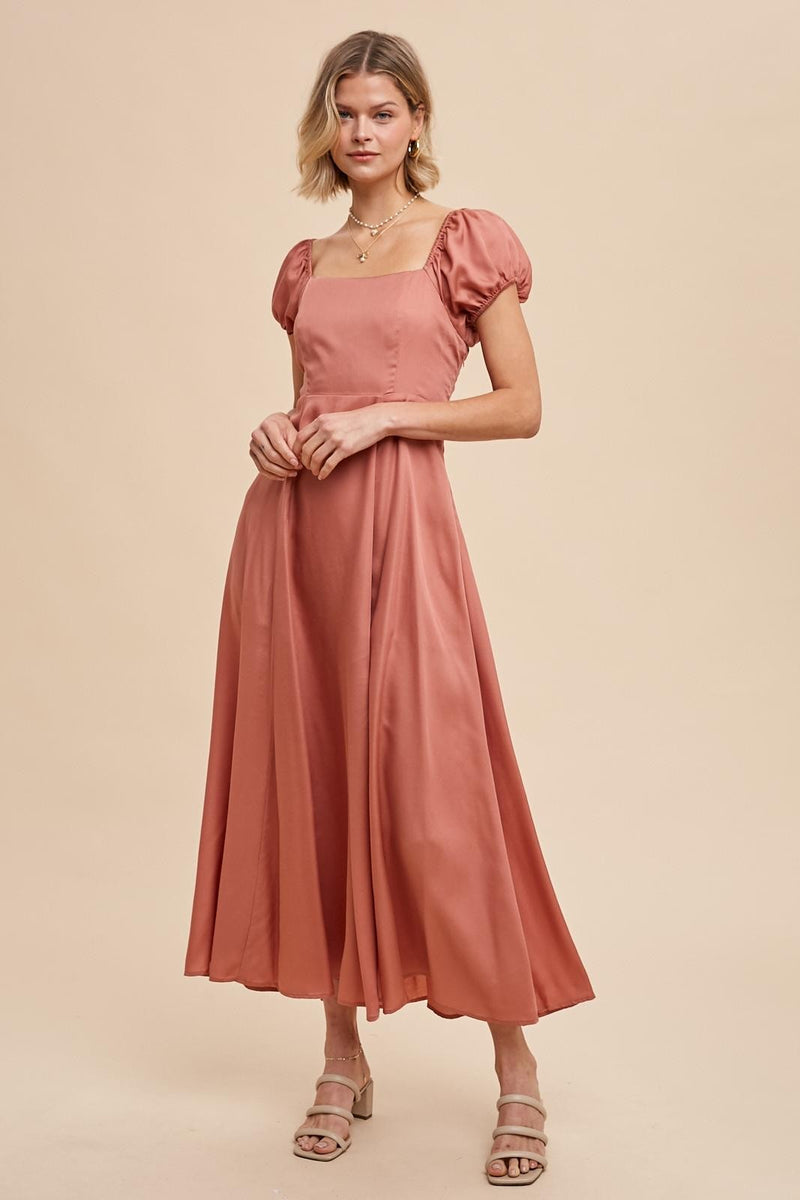 TENCEL LINEN MAXI DRESS WITH CORSET BACK in Desert Flower- Final Sale