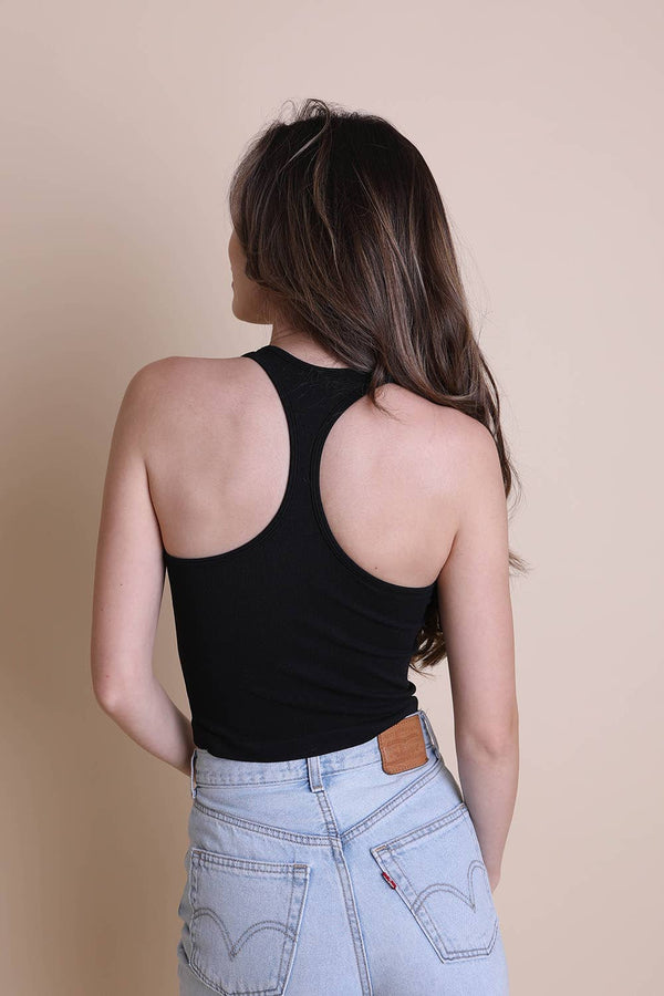 High Neck Racerback Tank Top: Black