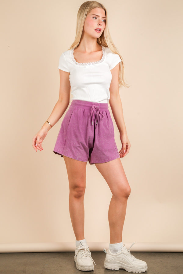 Mineral Washed Comfy Baggy Shorts in Orchid