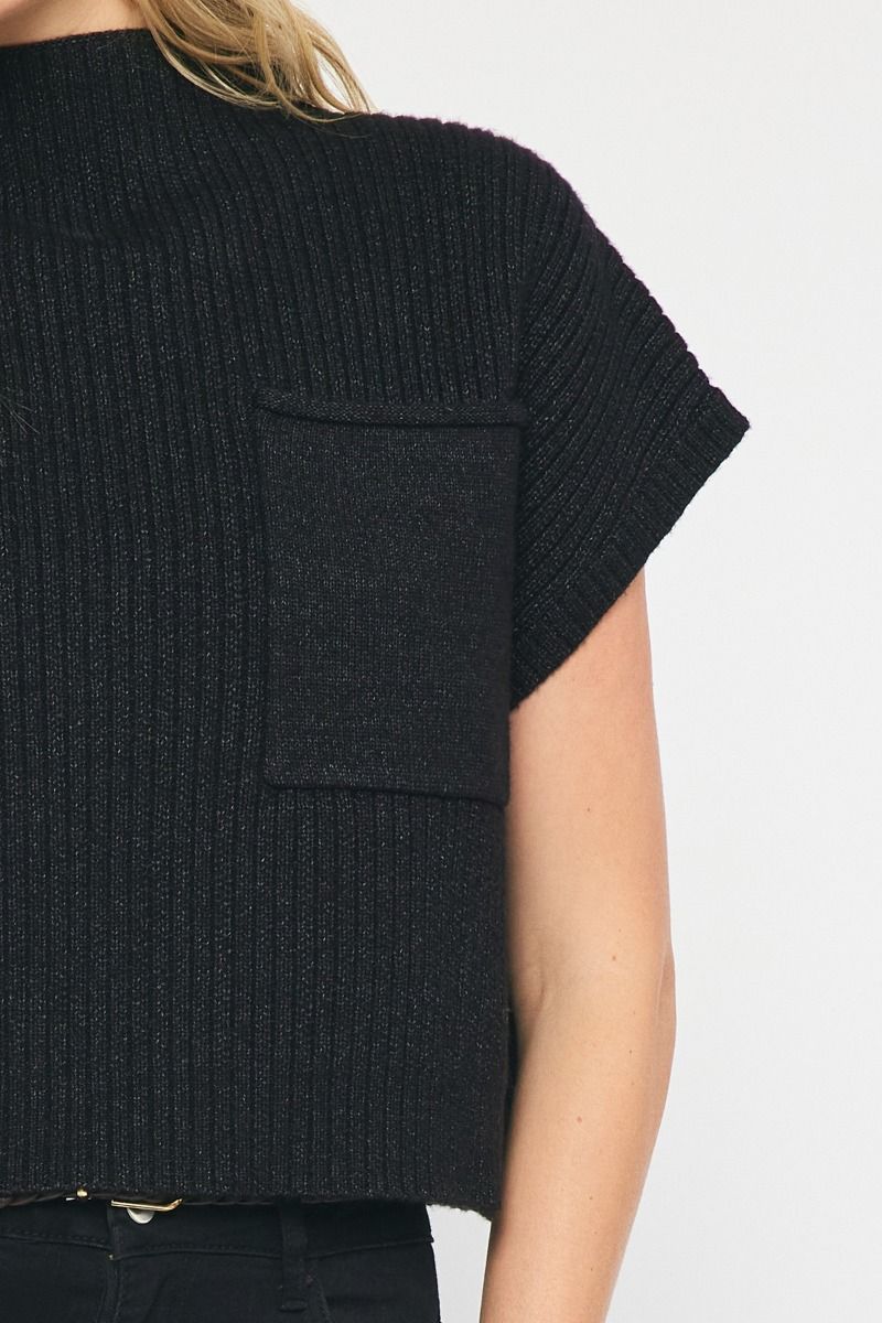 Knit Mock Neck Cropped Sweater in Black