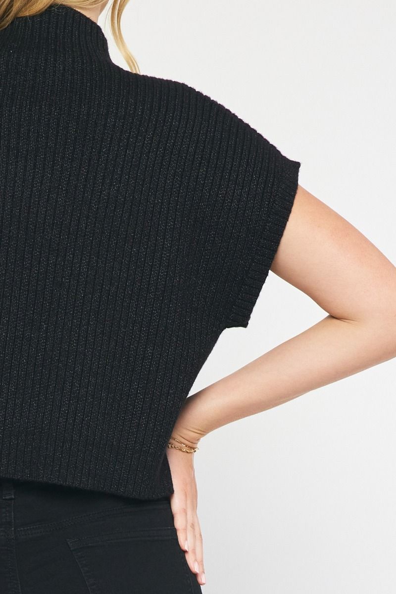 Knit Mock Neck Cropped Sweater in Black