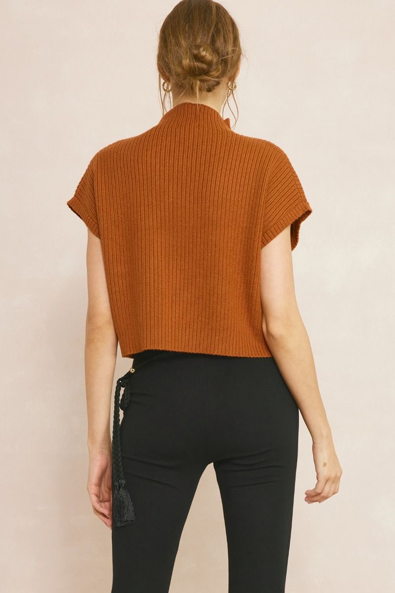 Knit Mock Neck Cropped Sweater in Copper