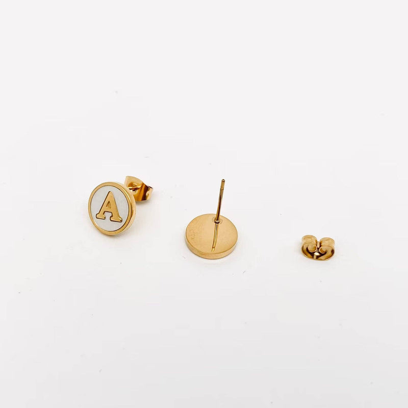 Shell Initial/Letter 18K Gold Plated Stainless Steel Ear Studs
