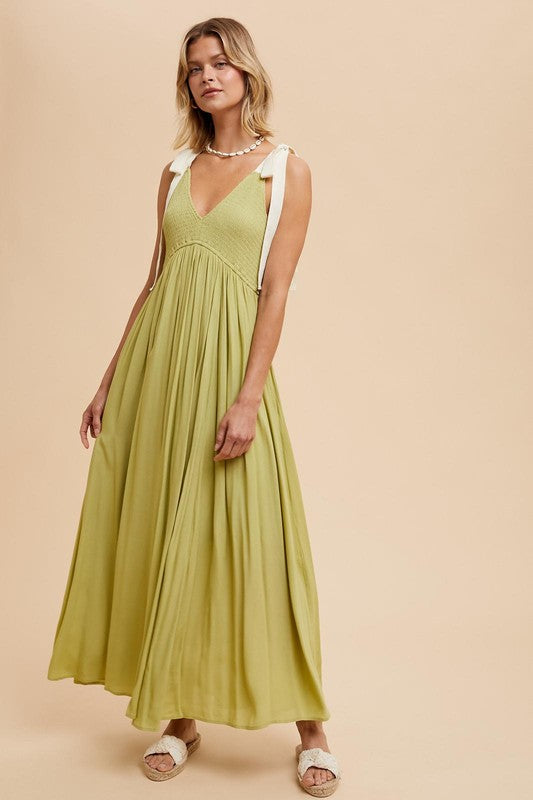 RIBBON STRAP MAXI DRESS in Moss- Final Sale