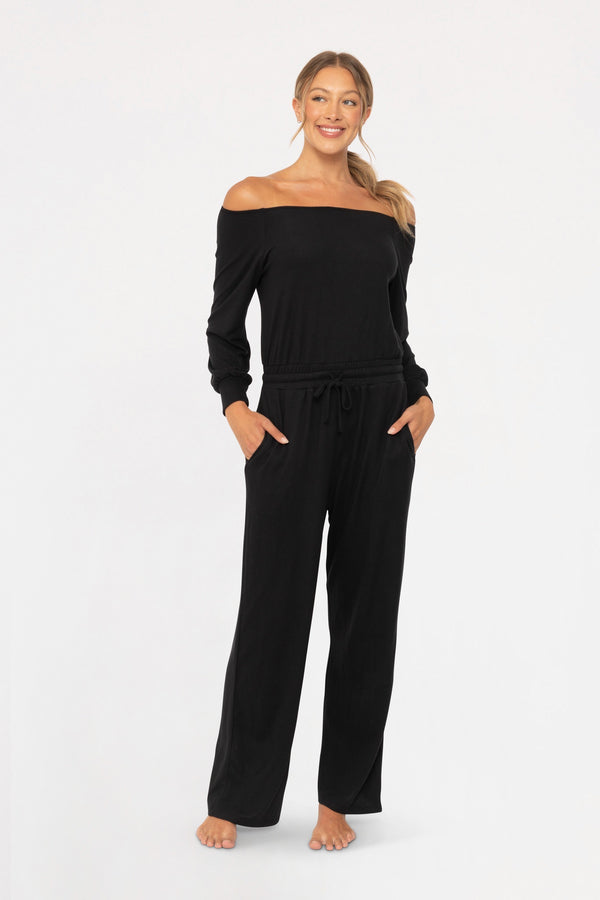 Off-the-Shoulder Lounge Jumpsuit (Black)