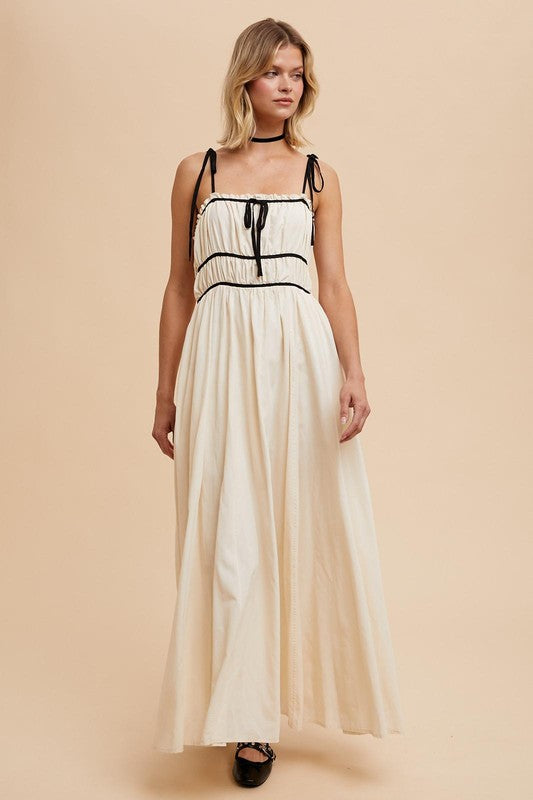 Contrast Trim Floral Maxi Dress in Buttermilk- Final Sale