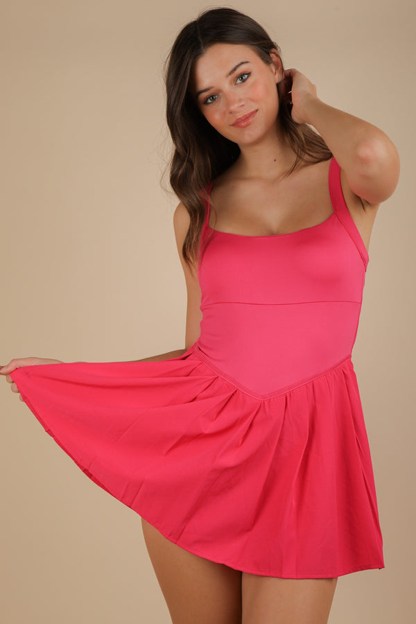 Pleated Skirt Activewear Dress in Hot Pink