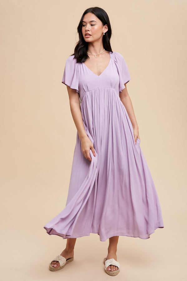Viscose Flutter sleeve maxi dress in Pale Lilac