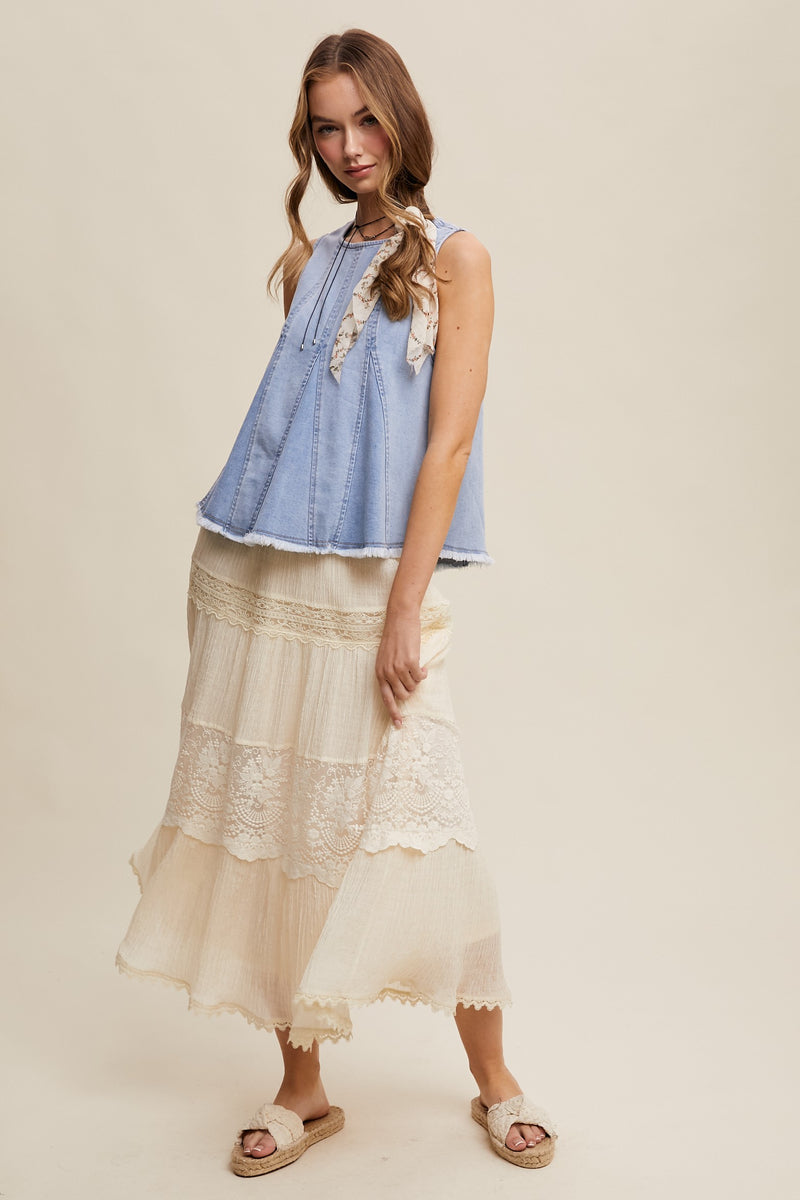 RESTOCK - Denim Flare Peplum Top in Light Wash