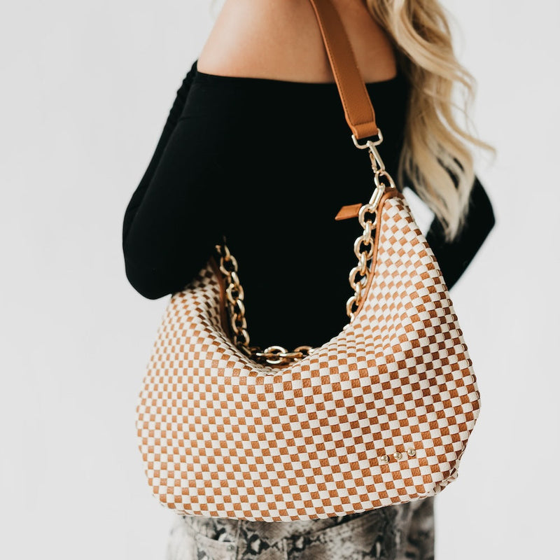 Sienna Slouchy Woven Shoulder Bag - Brown Checkered (Pretty Simple Bags)