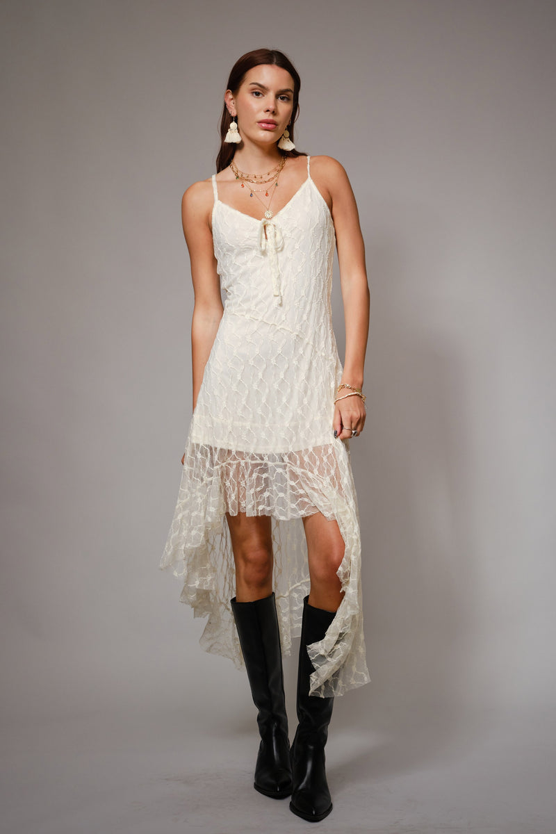 Lace High Low Hem Cami Tie Front Dress