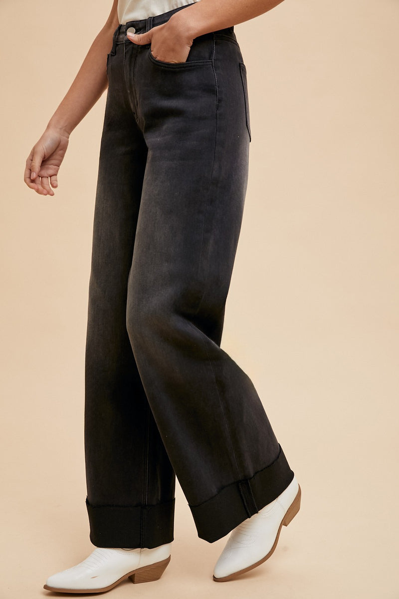 90s Stretch Cuffed Hem High Rise Straight Jeans in Black (S-XL available)