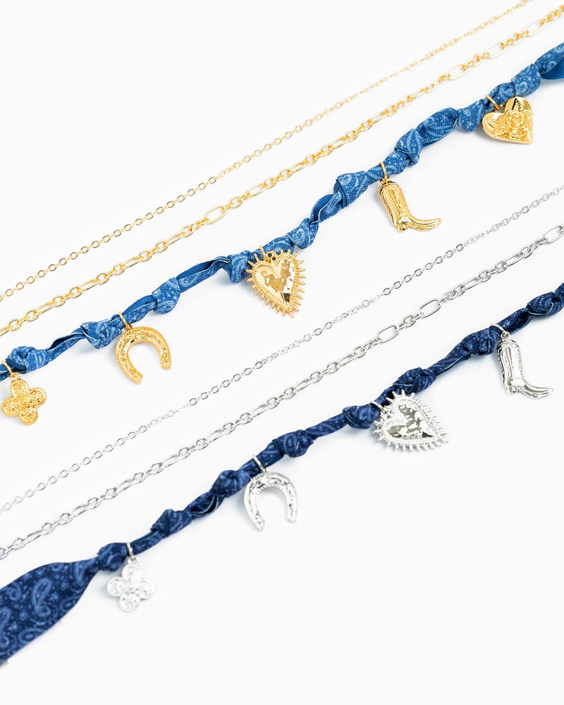 3 Layered Western Denim Bandana Scarf Necklace in Dark Blue