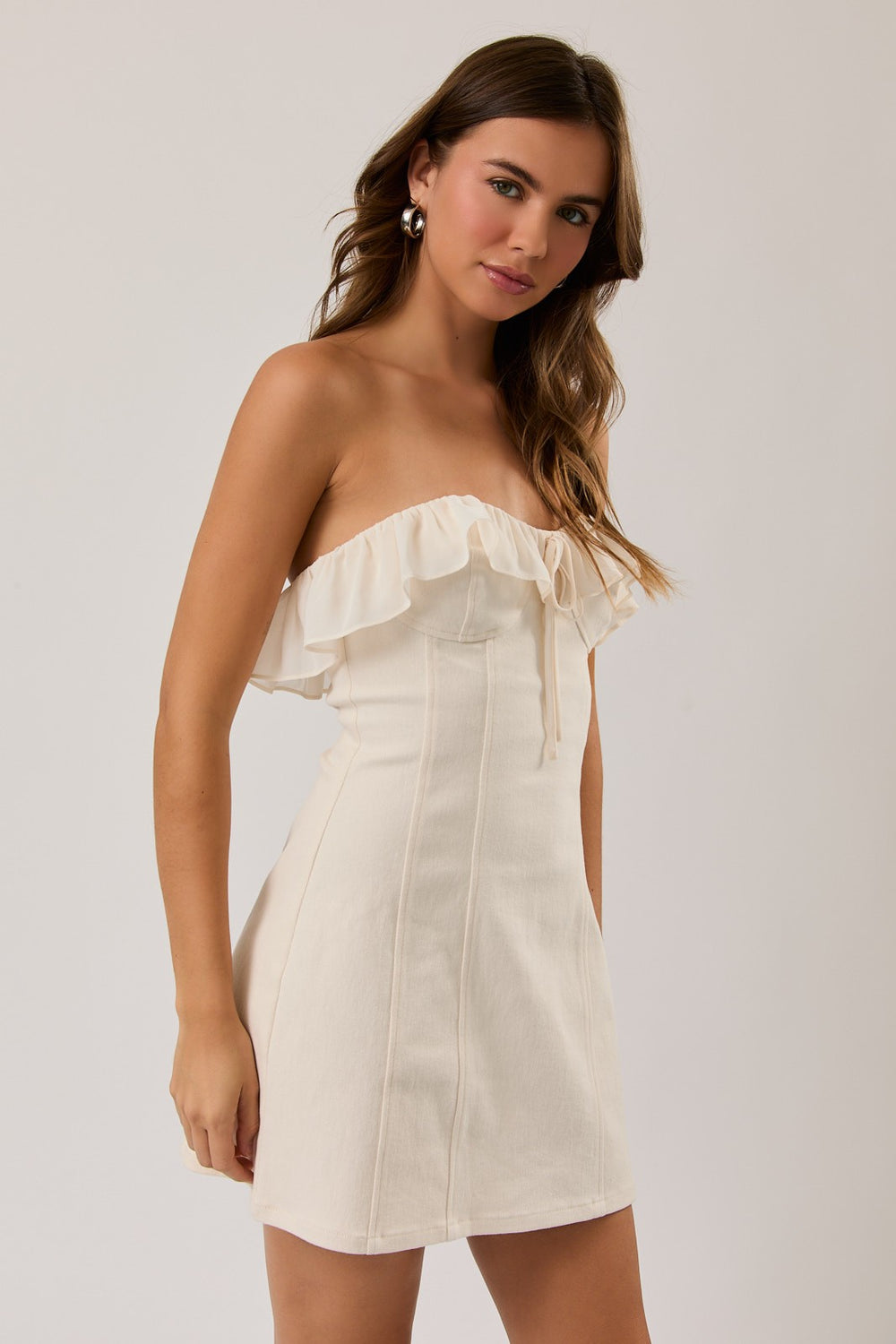 white christmas dresses Women's in Her Element Strapless Denim Mini Dress in White main image 0