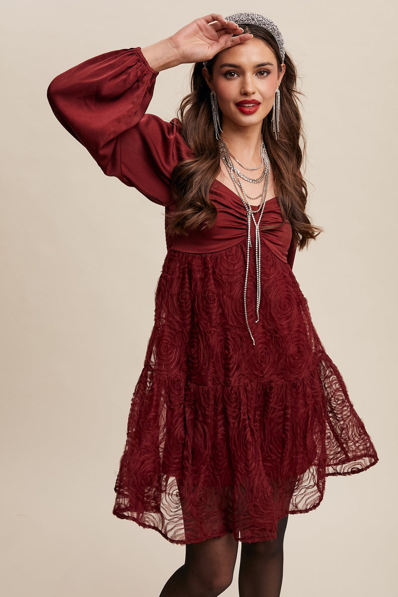 Rose Textured Holiday Mini Dress