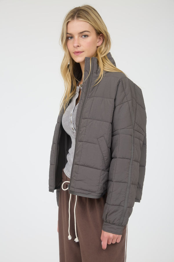 Quilted Square Zip-up Puffer Jacket