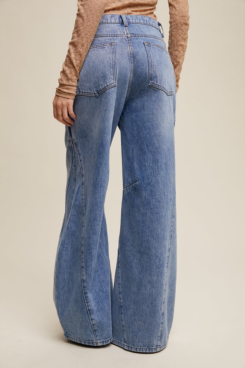 Wide-leg Panel Detail Jeans (S-XL available)