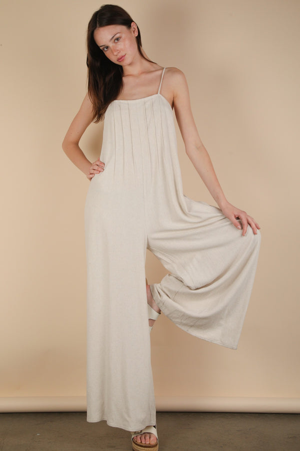 Pleated Solid Woven Sleeveless Jumpsuit