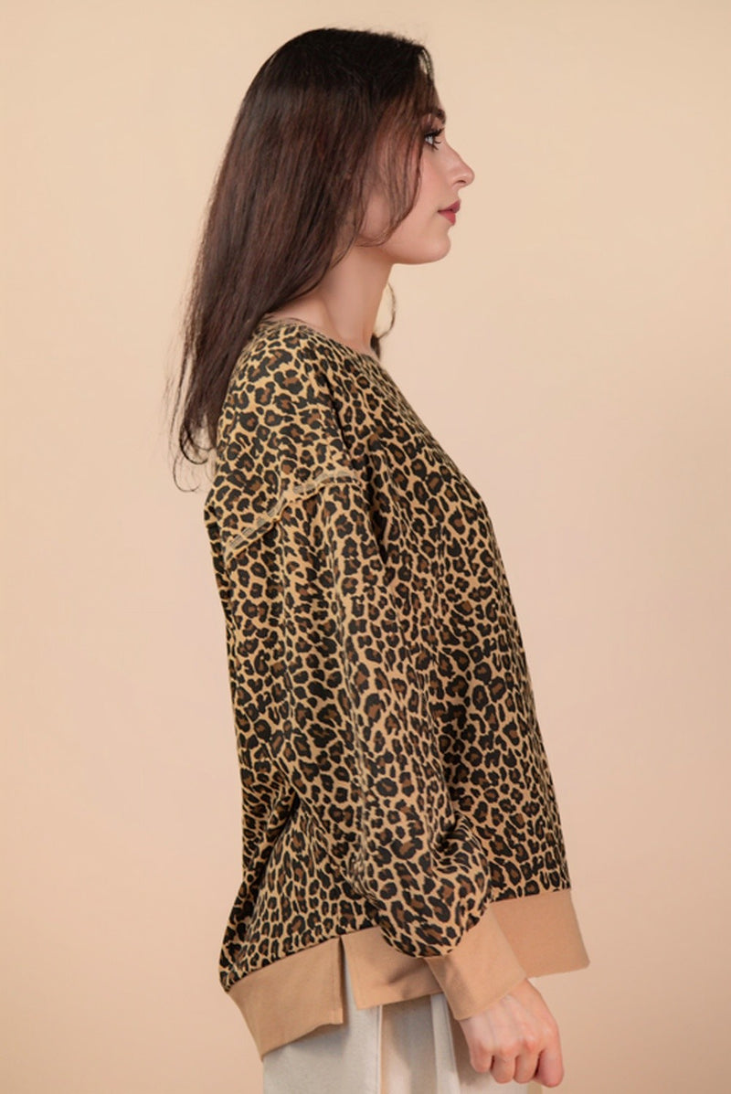 Leopard Printed Knit Casual Top
