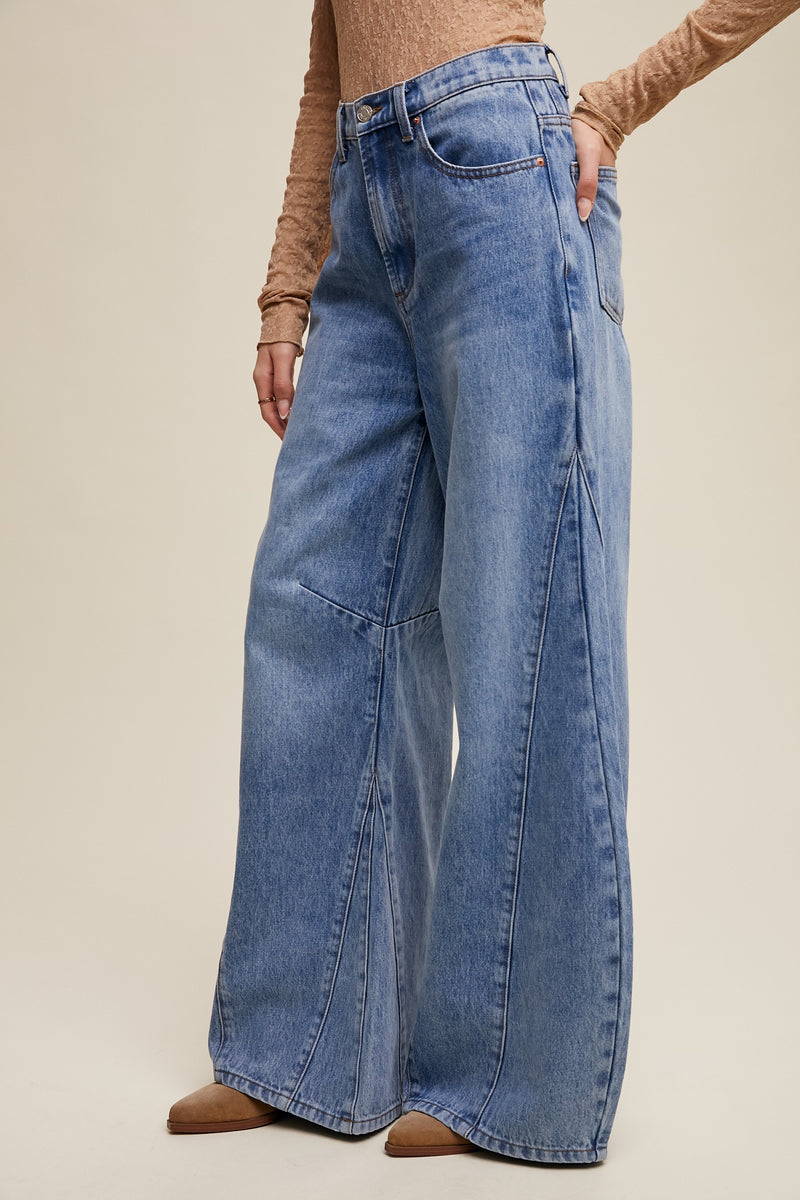 Wide-leg Panel Detail Jeans (S-XL available)