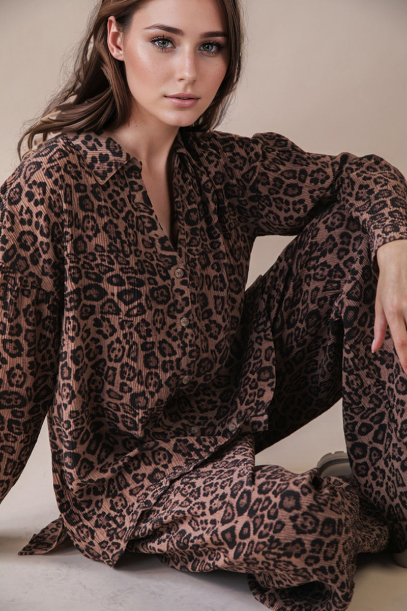 Pleated Leopard Printed Pants (Bottom Only)