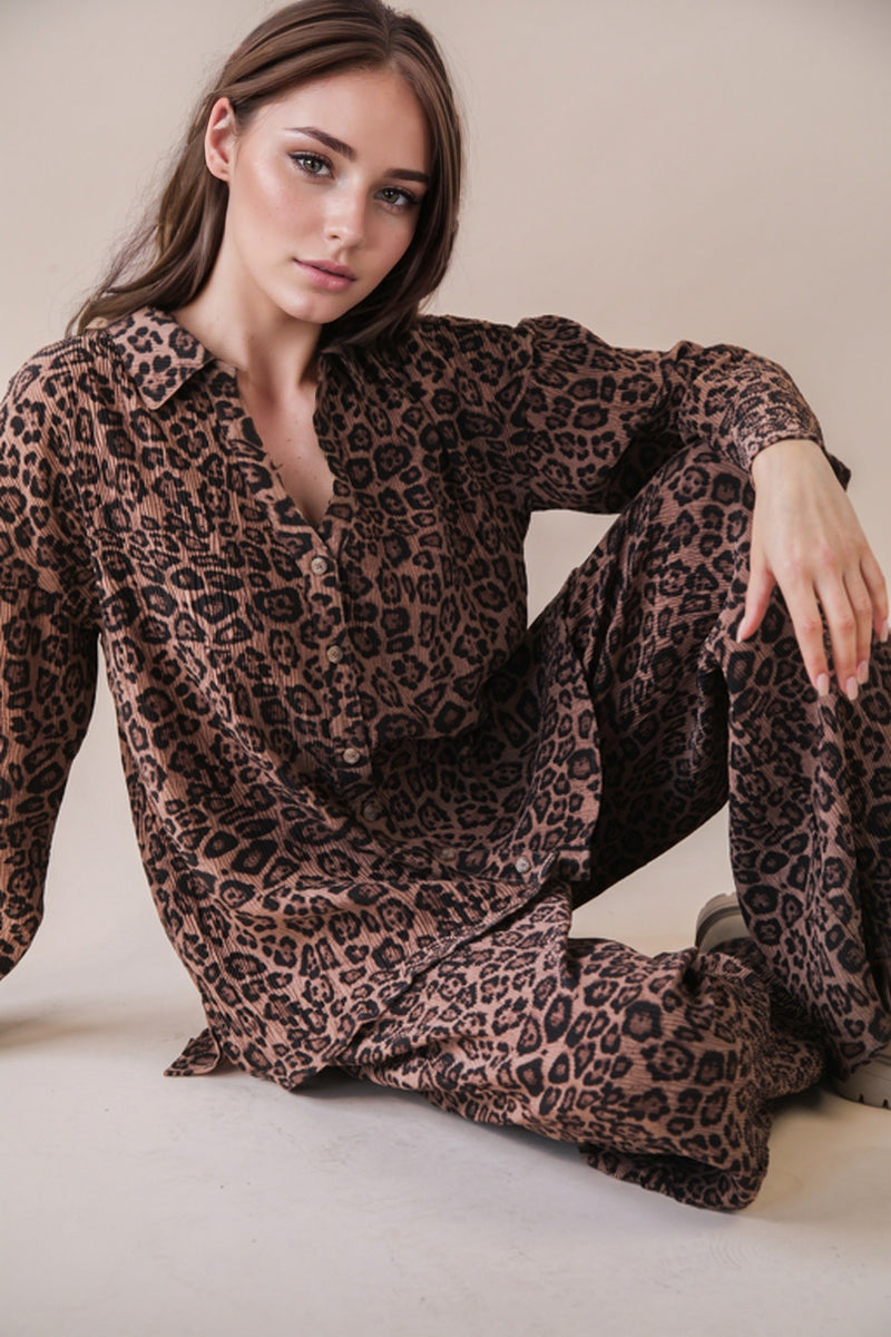 Pleated Leopard Printed Pants (Bottom Only)