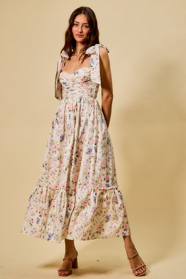 white christmas dresses Green Floral Smocked Midi Dress - All Dresses