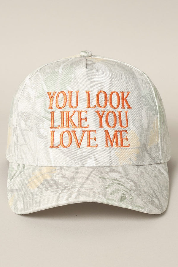 You Look Like You Love Me Embroidery Beige Camo Trucker Hat with Orange