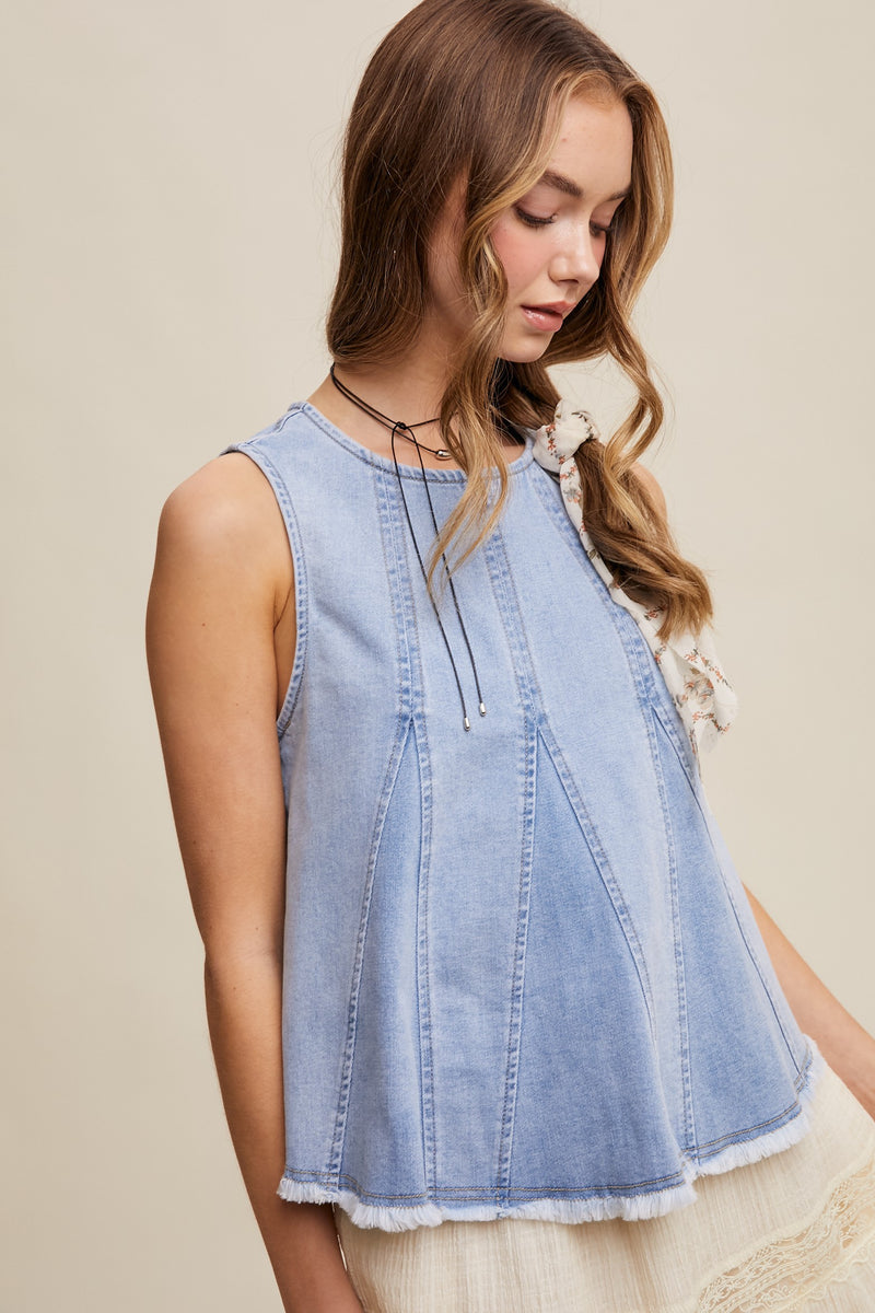 RESTOCK - Denim Flare Peplum Top in Light Wash