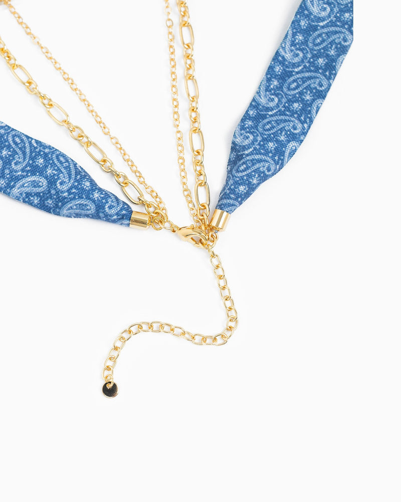 3 Layered Western Denim Bandana Scarf Necklace in Dark Blue