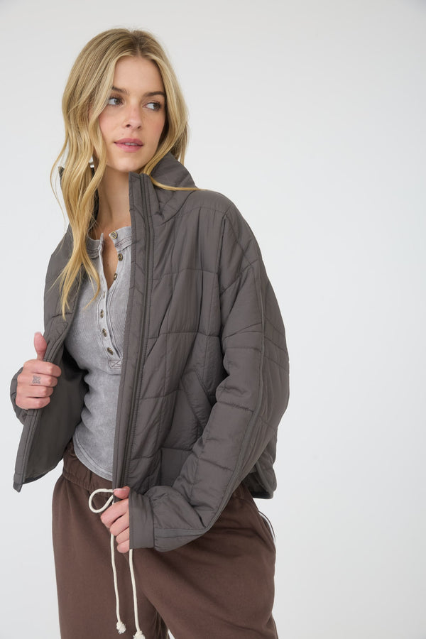 Quilted Square Zip-up Puffer Jacket