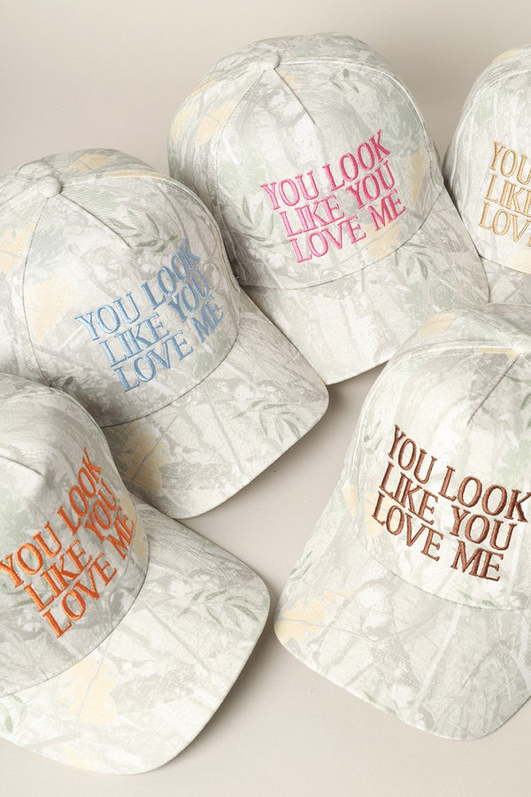 You Look Like You Love Me Embroidery Beige Camo Trucker Hat with Orange