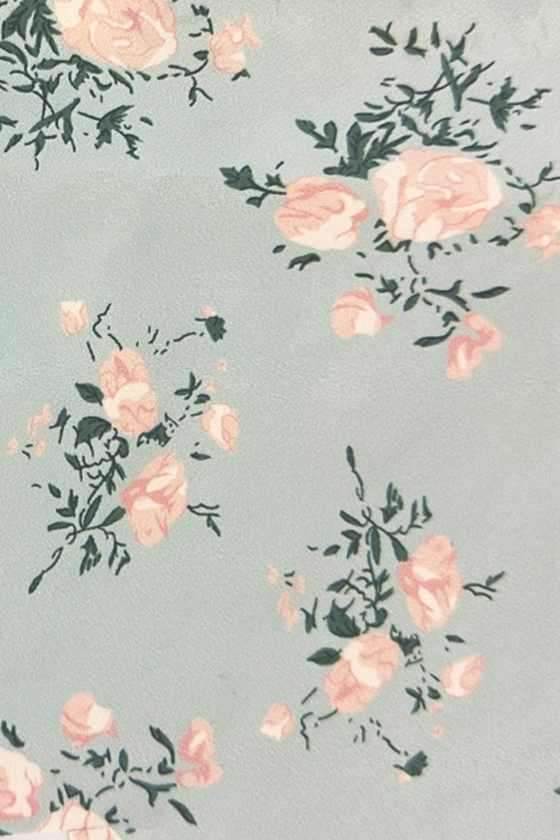 Front Bow Ruffle Sleeve Puffer Vest in Blue Floral