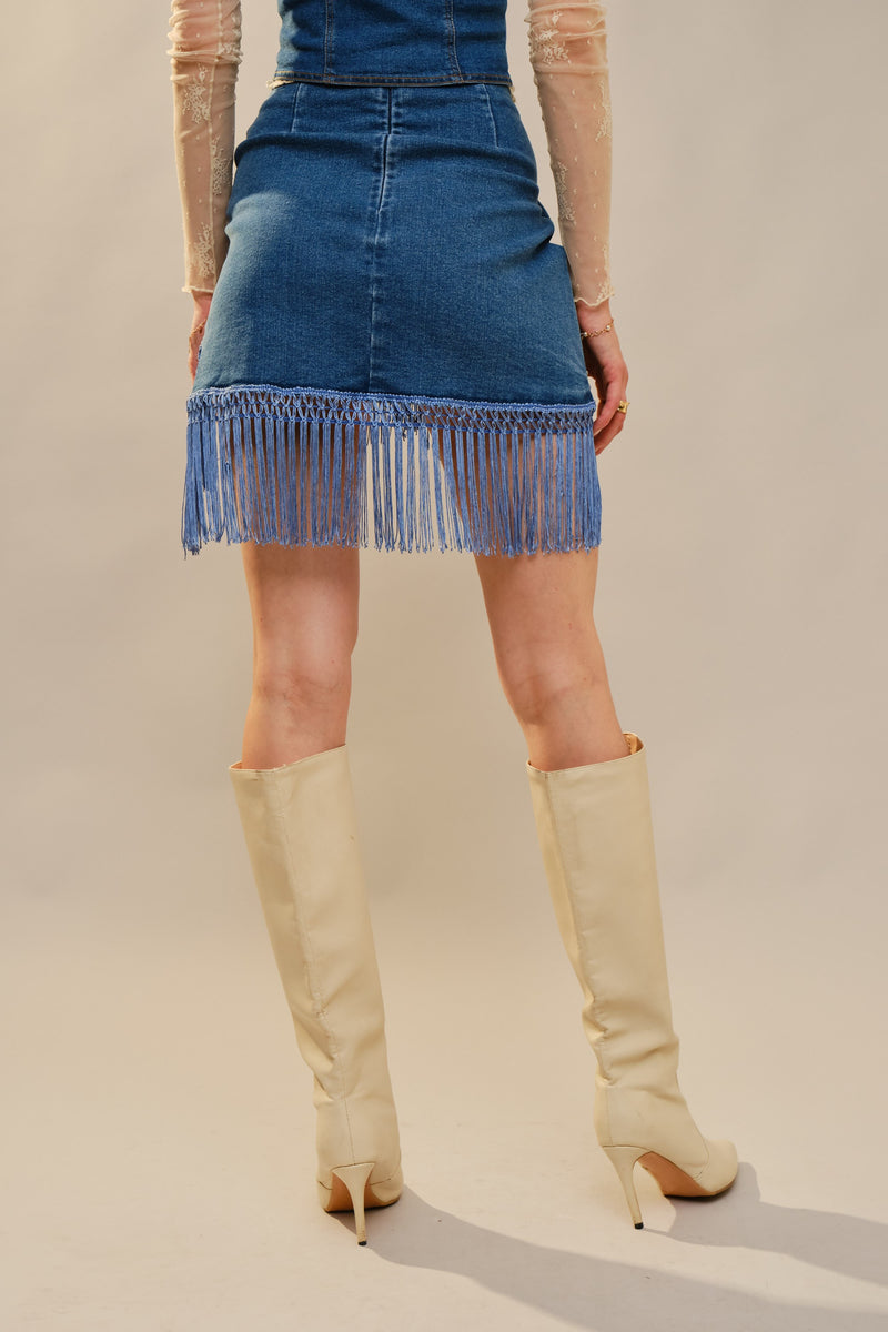 Fringe Wrap Denim Mini Skirt – DawnTayler Boutique
