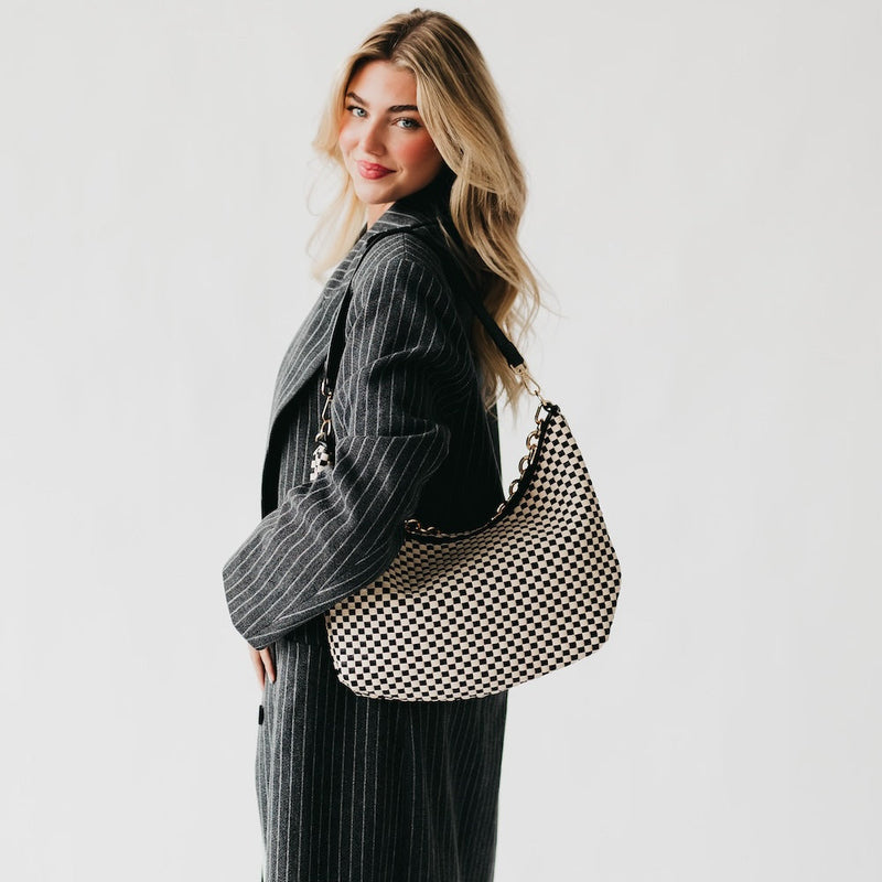 Sienna Slouchy Woven Shoulder Bag - Black Checkered (Pretty Simple Bags)