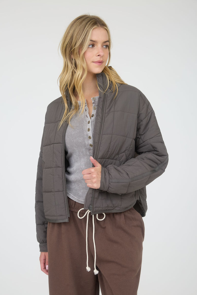 Quilted Square Zip-up Puffer Jacket