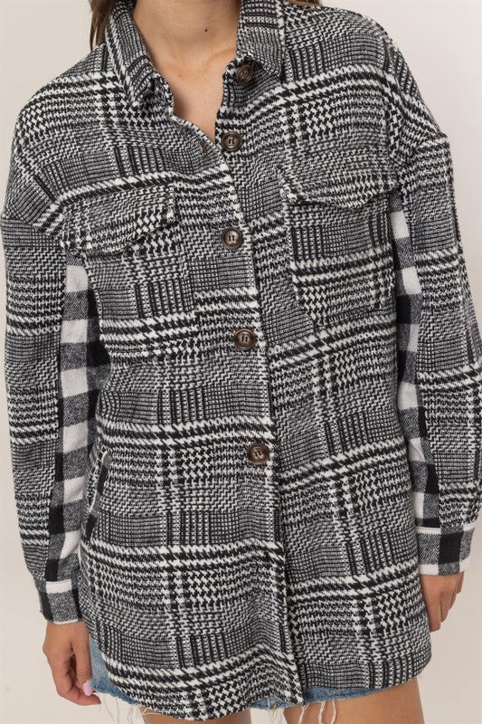 Mixed Pattern Plaid Shacket