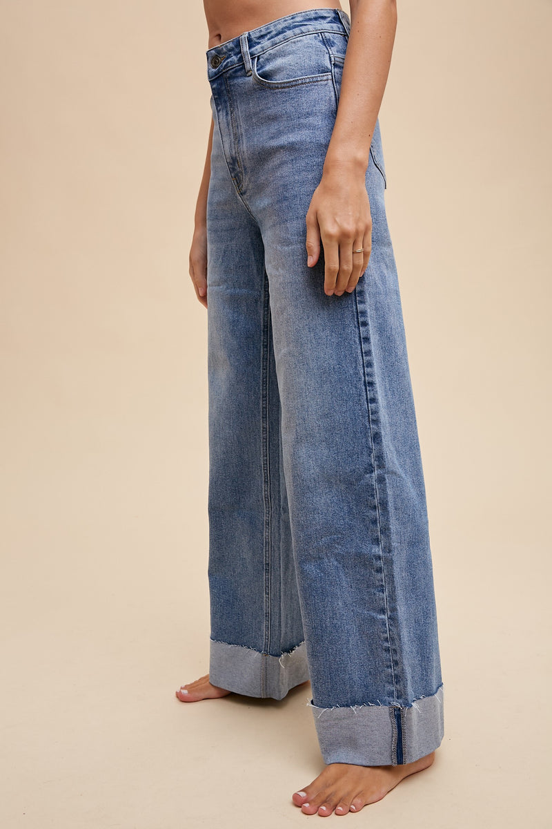 90s Stretch Cuffed Hem High Rise Straight Jeans (S-XL available)
