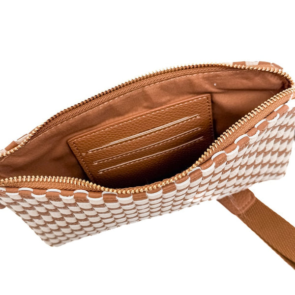 EMMA WOVEN CLUTCH WRISTLET - Checkered Brown (Pretty Simple Bags)