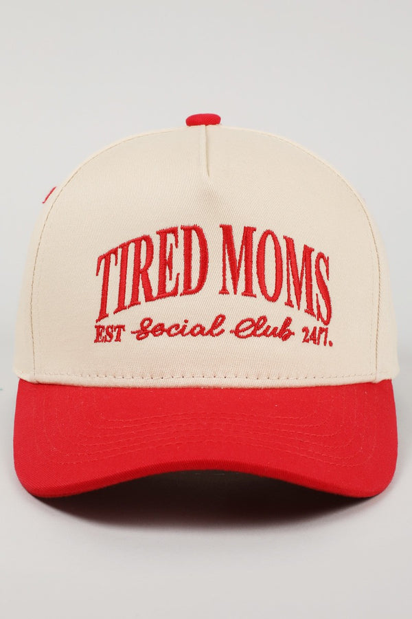 RESTOCK - Tired Moms Est Social Club 24/7 Trucker Hat in Red