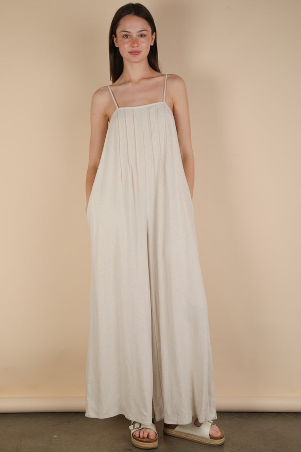 Pleated Solid Woven Sleeveless Jumpsuit