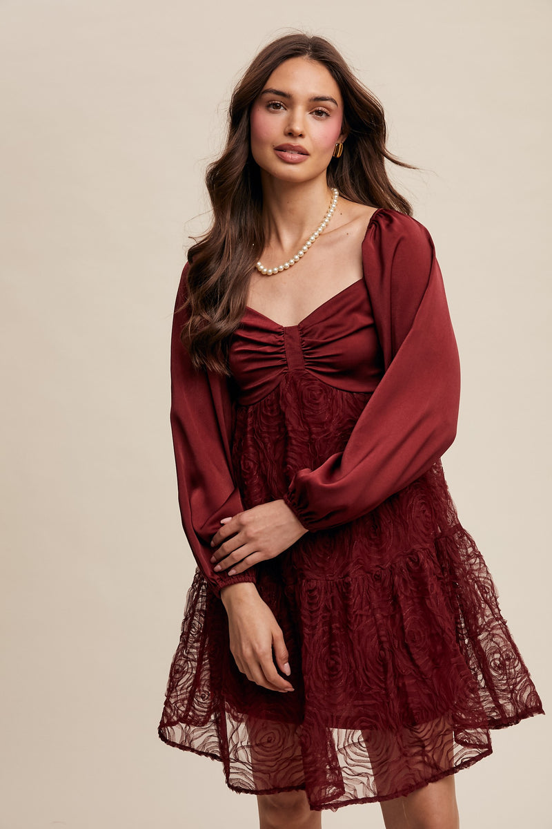 Rose Textured Holiday Mini Dress