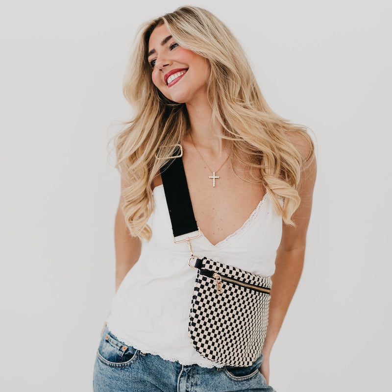 WESTLYN WOVEN BUM BAG - Checkered Black (Pretty Simple Bags)