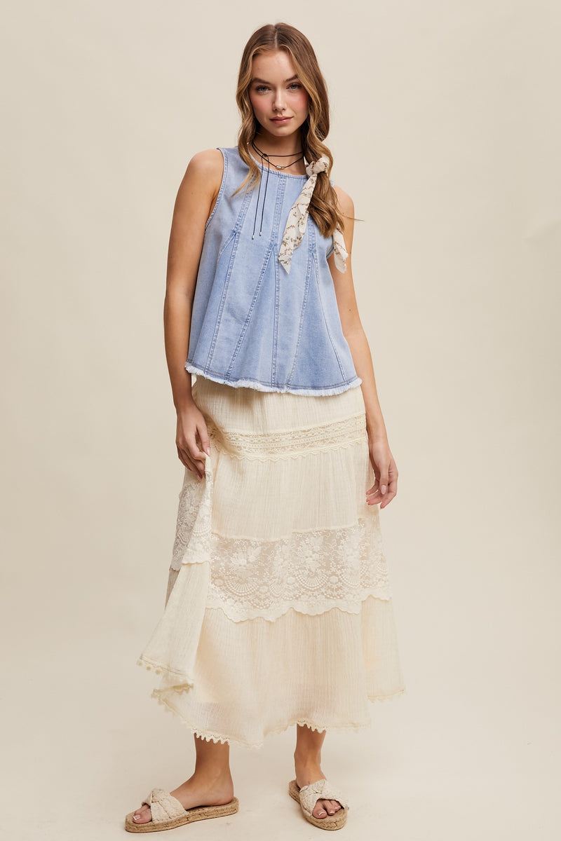 RESTOCK - Denim Flare Peplum Top in Light Wash