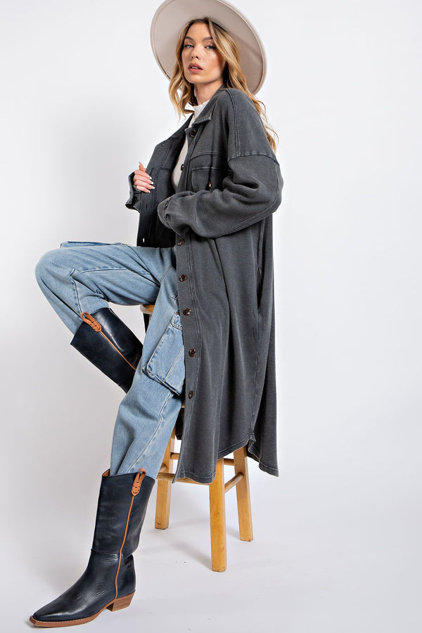WASHED THERMAL BUTTON DOWN WAFFLE SHIRT DUSTER