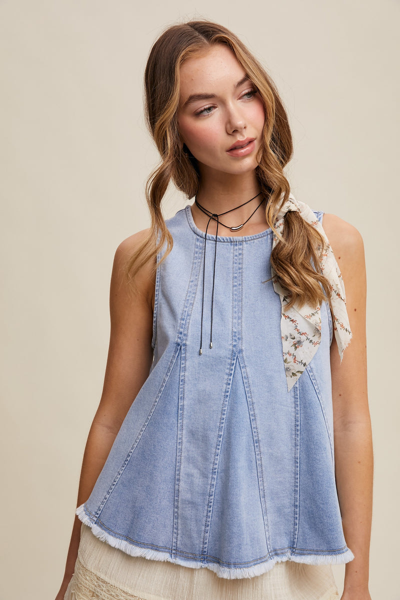 RESTOCK - Denim Flare Peplum Top in Light Wash