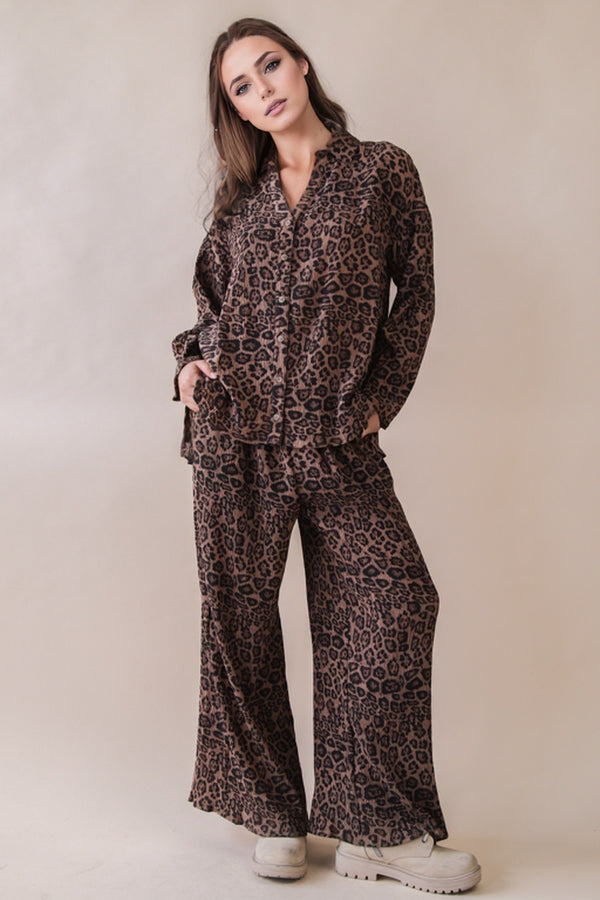 Pleated Leopard Printed Pants (Bottom Only)