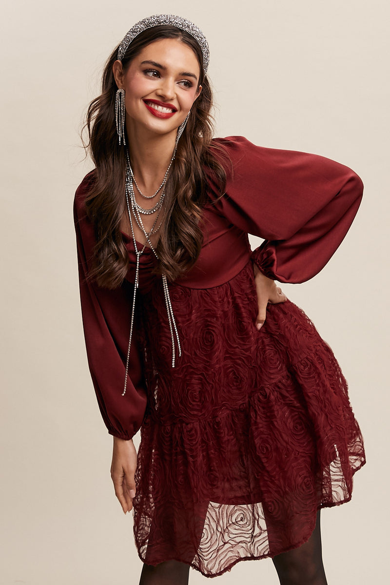 Rose Textured Holiday Mini Dress